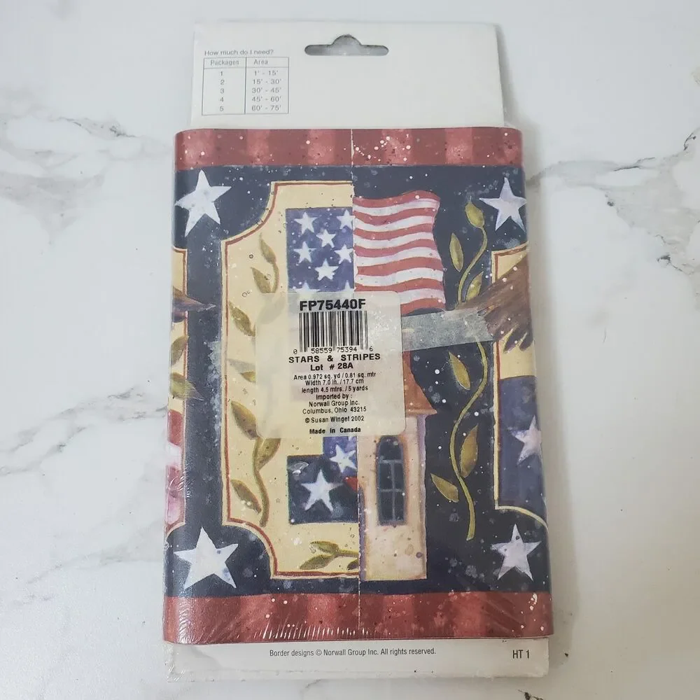 Stars & Stripes Wallpaper Border 5 Yards USA Flag Eagle Hearts Americana Patriot
